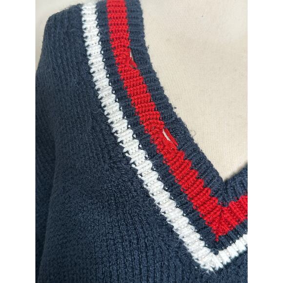 ZARA blue red white trim distressed oversized sweater size medium - Picture 8 of 12